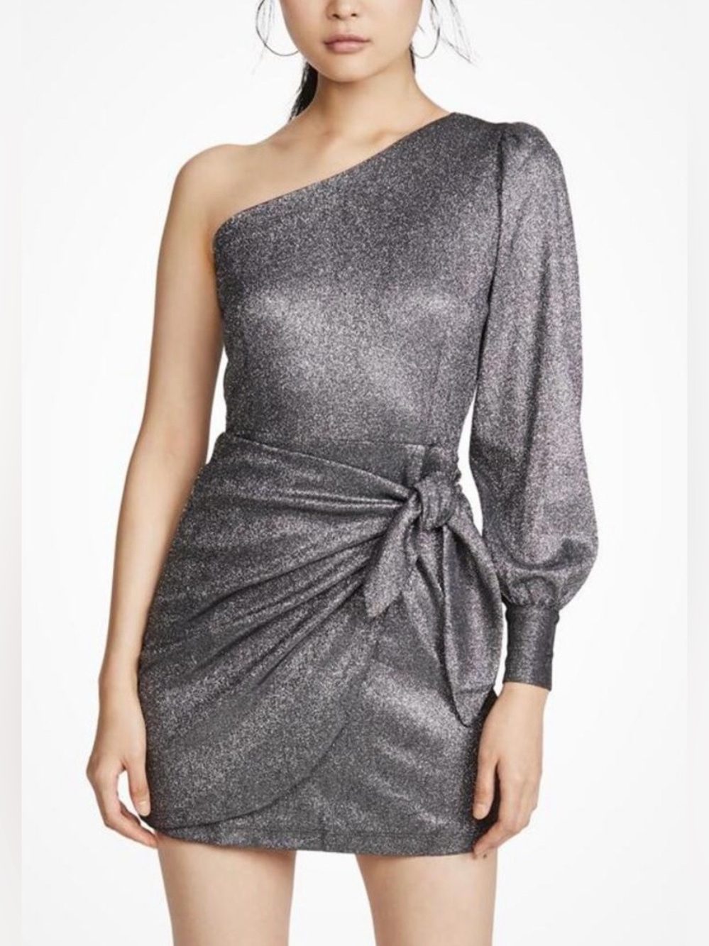 NEW Yumi Kim Studio 54 Asymmetrical One Sleeve Dress Gun Metal Sparkle Medium